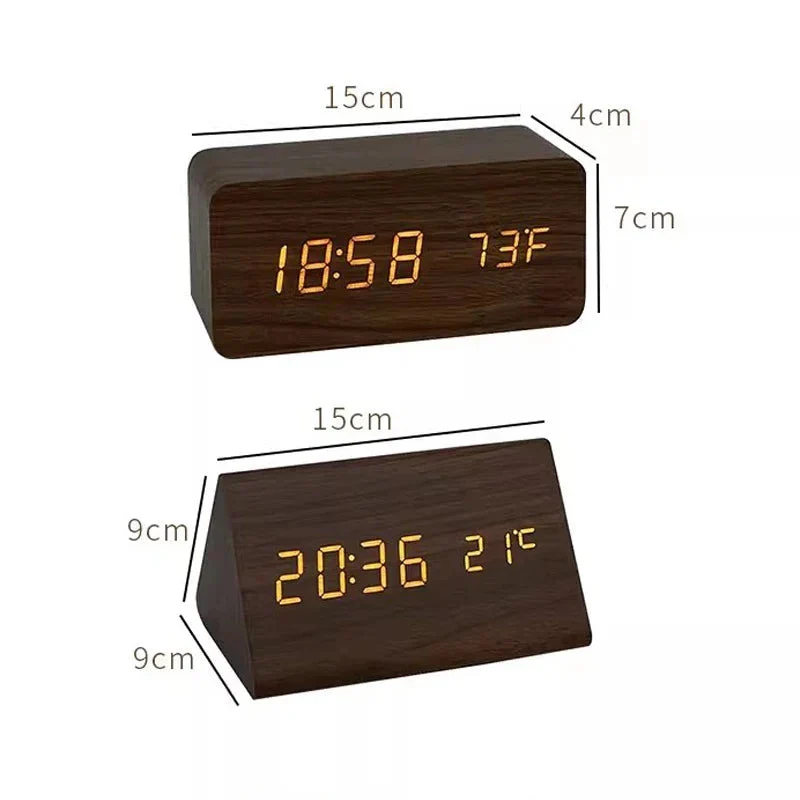 Digital Træ Vækkeur med LED Display og Temperaturmåling