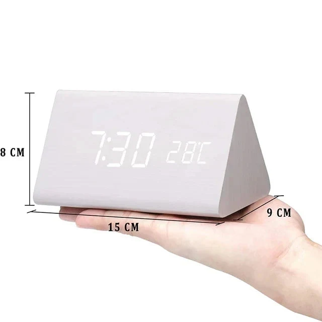 Digital Træ Vækkeur med LED Display og Temperaturmåling