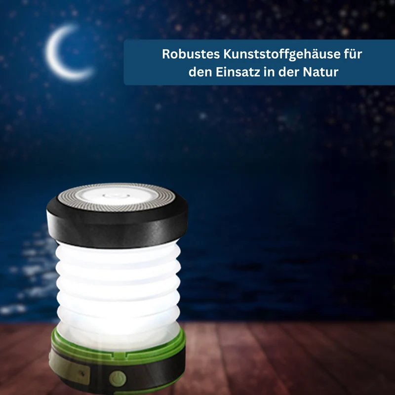 Solcelledrevet, Vandafvisende Campinglampe med Lang Batteritid