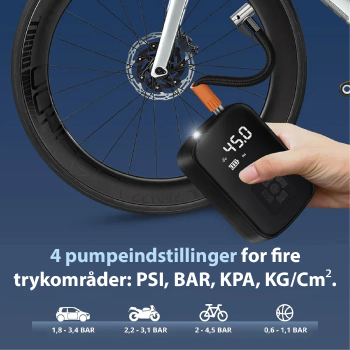 Kompakt Trådløs Dækpumpe med Sikkerhedsstop & LED