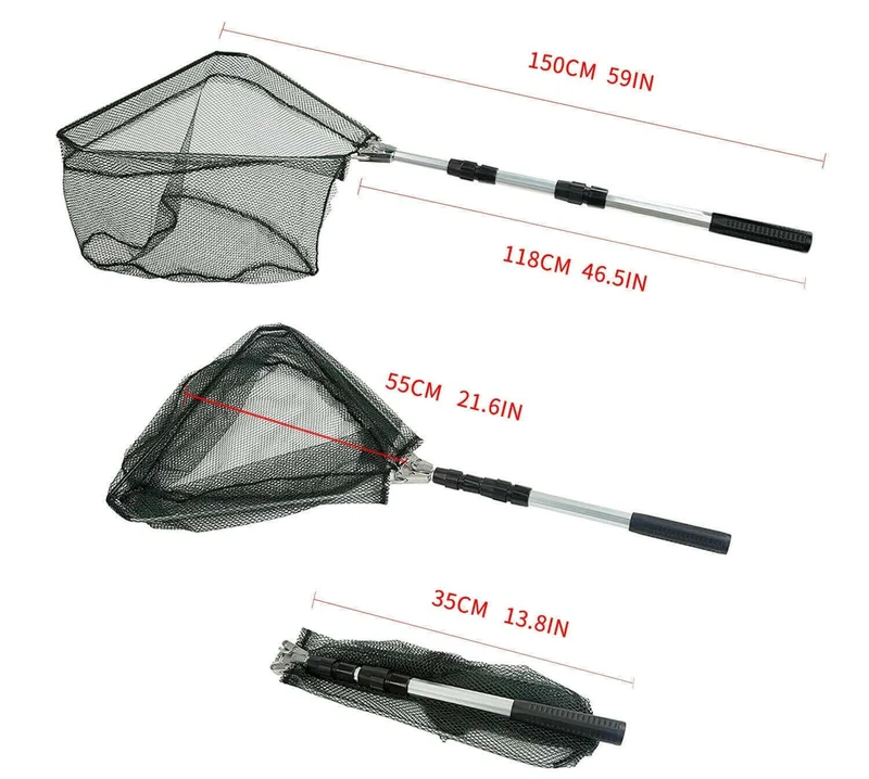 Teleskopisk fiskegarn med foldbart design til nem opbevaring