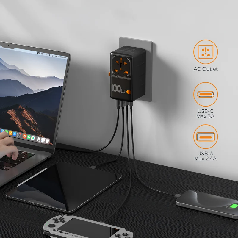 Rejseadapter 100W med Global Kompatibilitet og USB-C