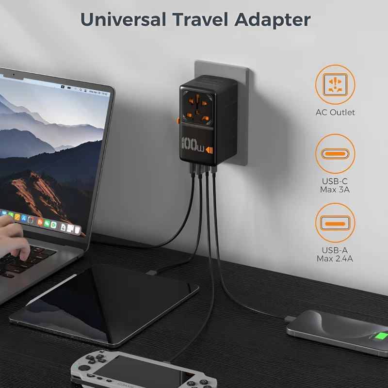 Rejseadapter 100W med Global Kompatibilitet og USB-C