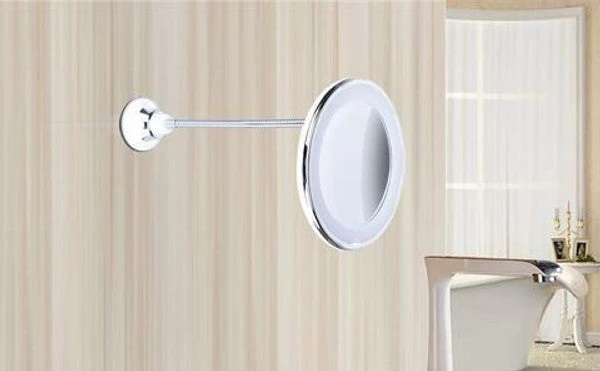 Bærbart 10X LED-makeup-spejl med sugekop og justerbar arm
