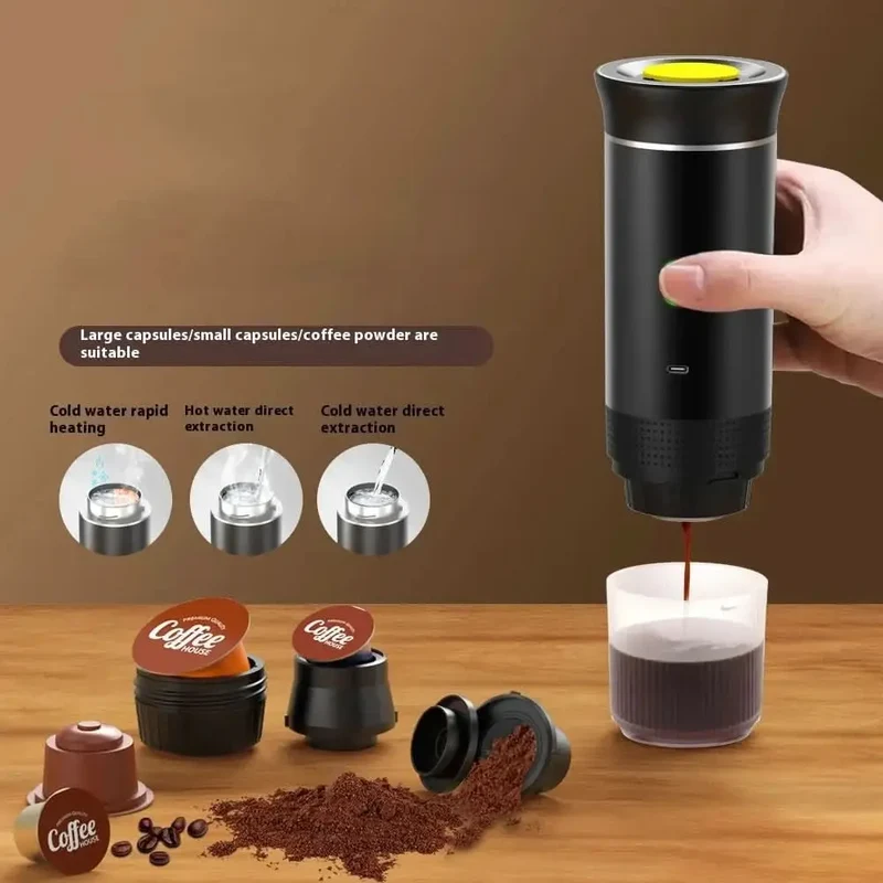 3-i-1 Bærbar Kaffemaskine med USB-C og Ét-Tryk Funktion