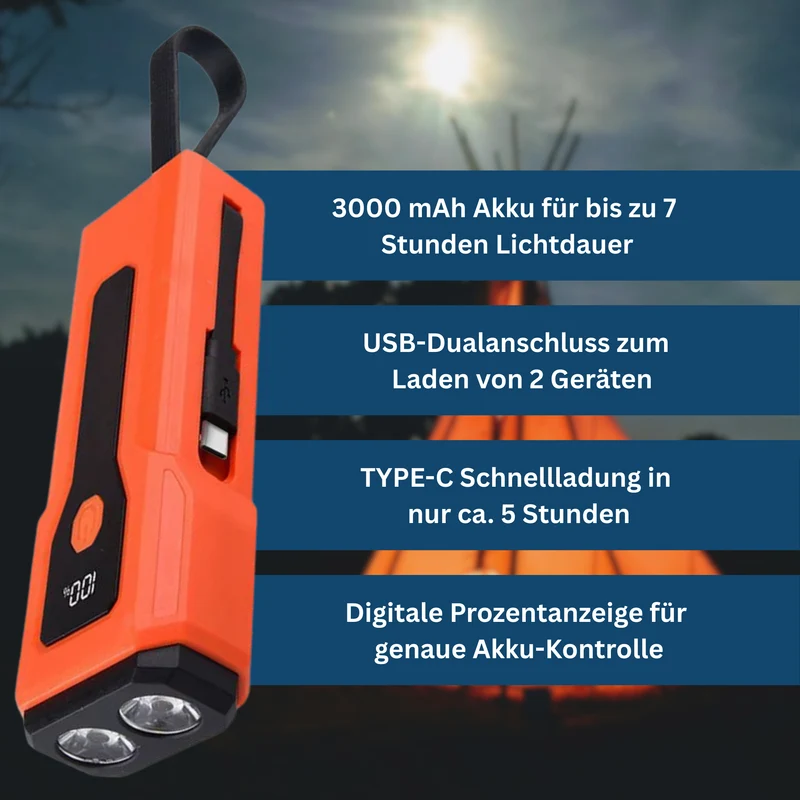 Kompakt LED-lampe med Powerbank og Multifarvet Lys