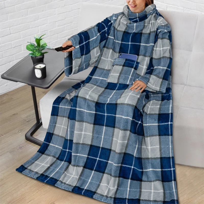 Blød Fleeceplaid med Ærmer og Lomme – Ultimativ Hygge