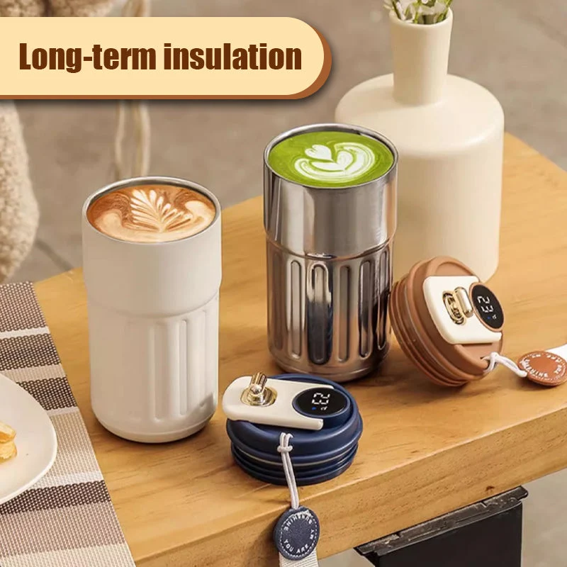 Smart Kaffetermokop med LED-Temperaturdisplay, Lækagesikker