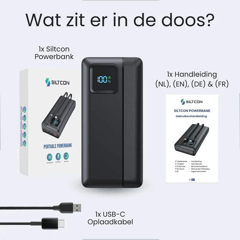 Kraftfuld Powerbank 30000 mAh med LED Skærm og Multiforbindelser