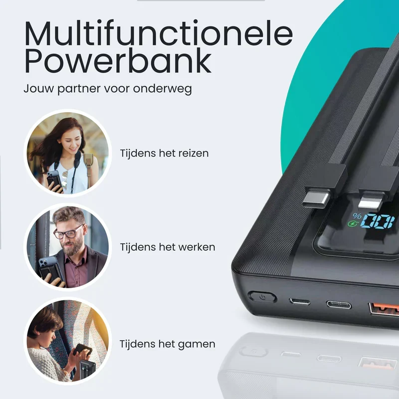 Kraftfuld Powerbank 30000 mAh med LED Skærm og Multiforbindelser