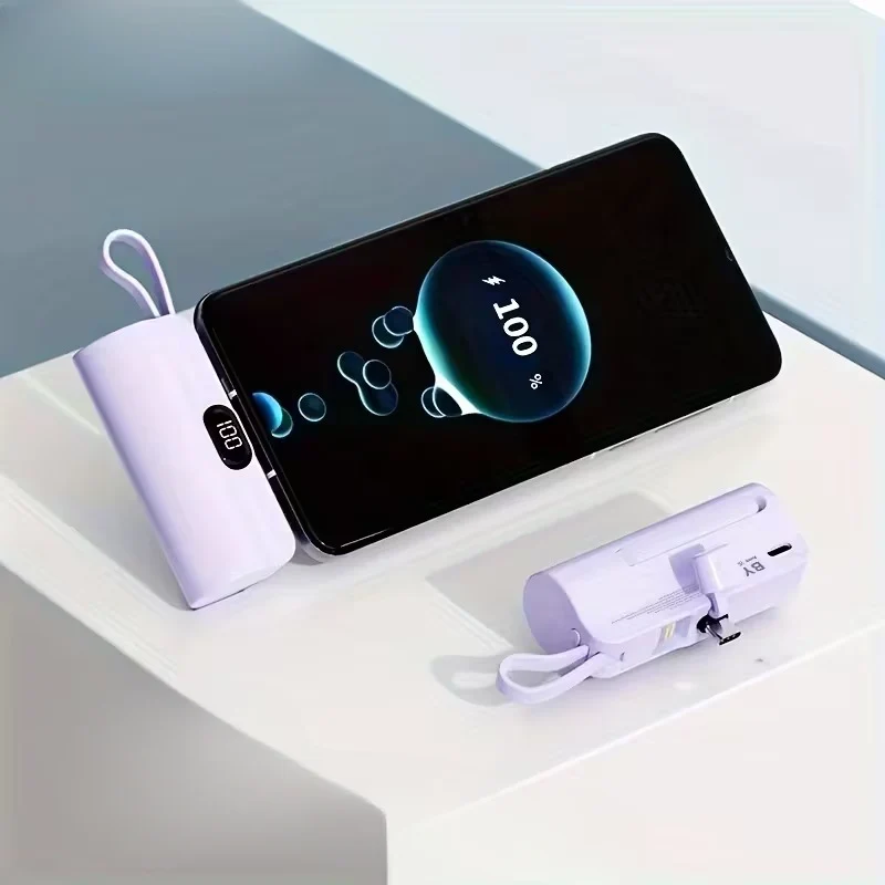 Kompakt USB-C Powerbank 5000mAh - Hurtig Opladning på Farten