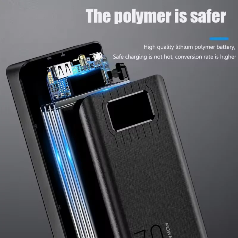 Kraftfuld Powerbank 30000mAh med 2 USB og Type-C Opladning