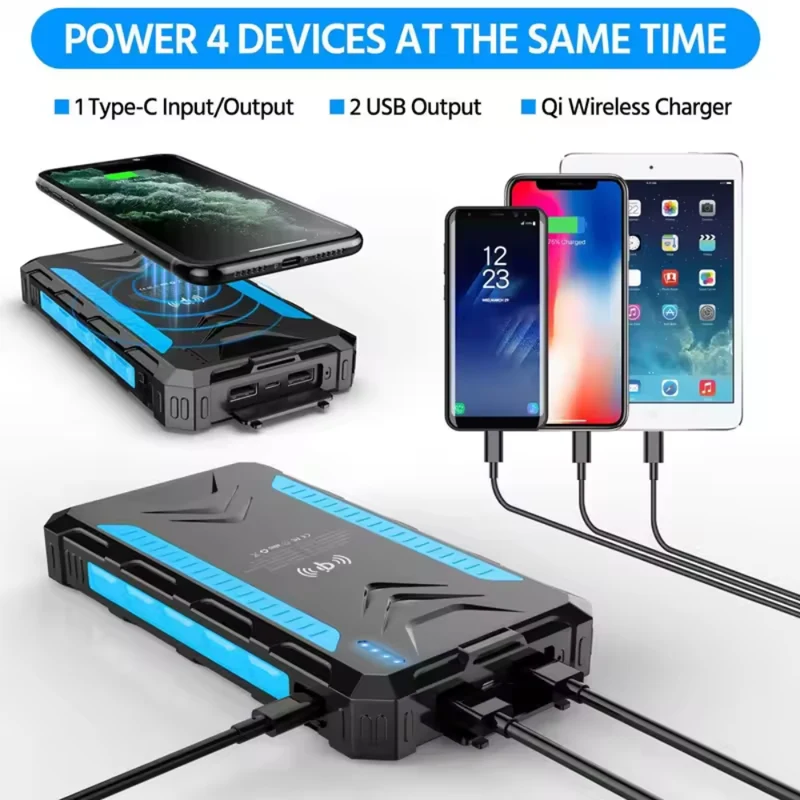 Solopladelig Powerbank 36000mAh med Lommelygte og Hurtig Opladning
