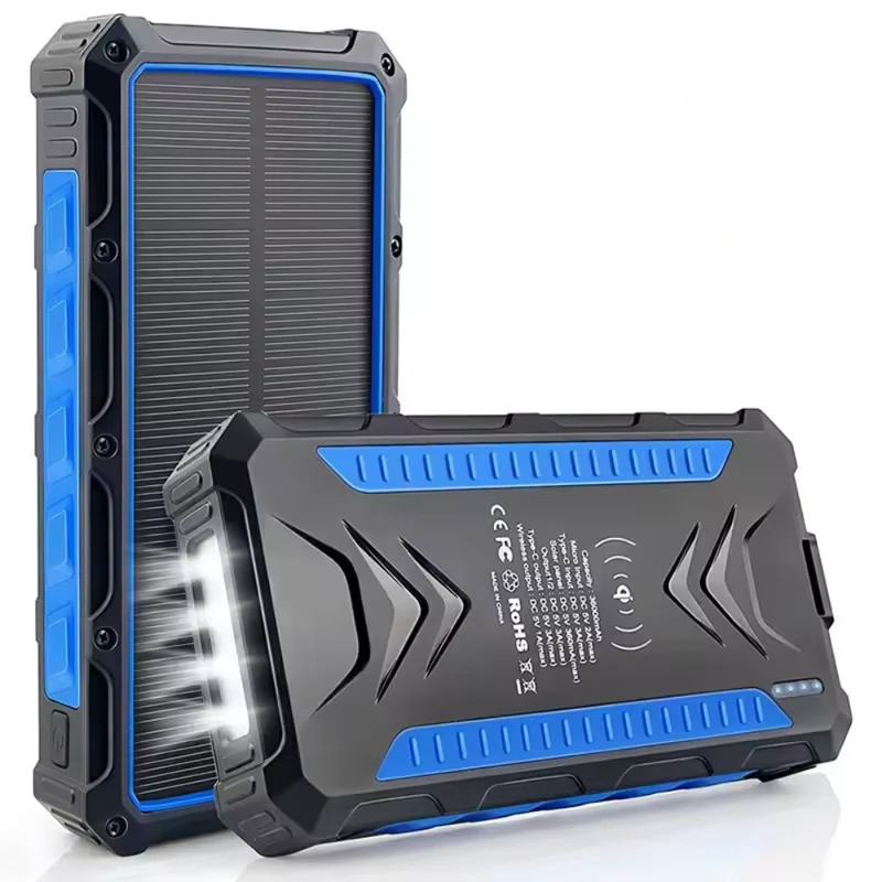 Solopladelig Powerbank 36000mAh med Lommelygte og Hurtig Opladning