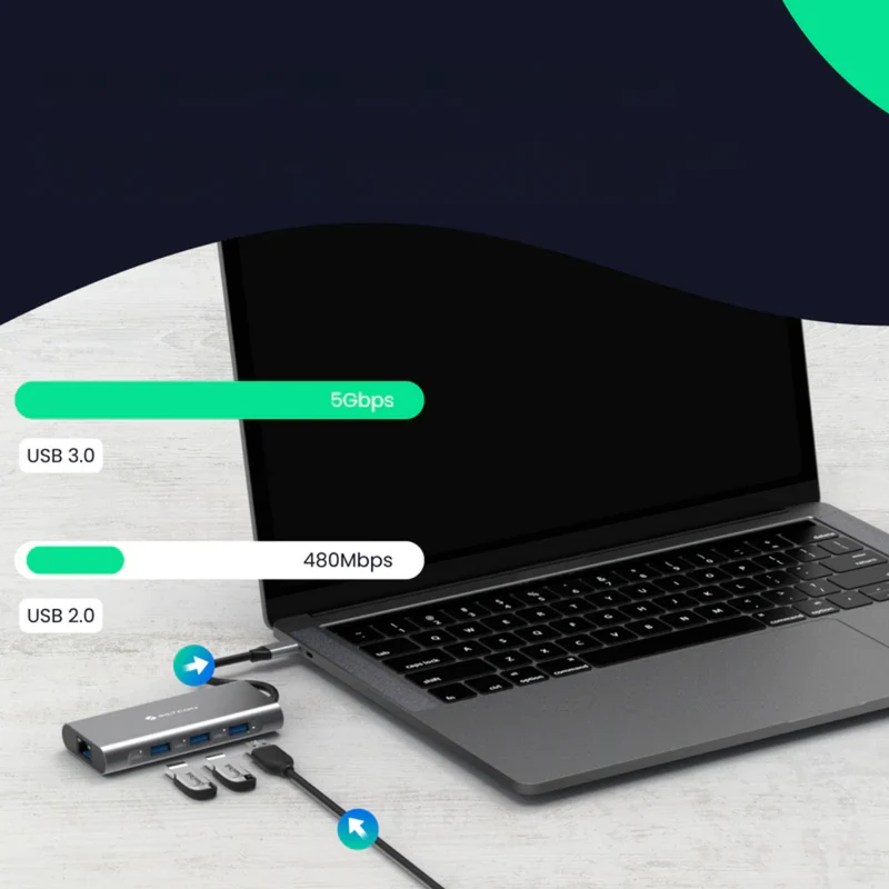 Smart USB-C Hub 8-i-1 med HDMI & SD – Kompakt og Effektiv