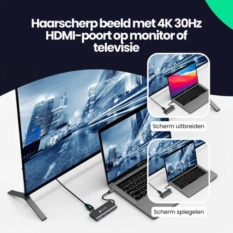 Smart USB-C Hub 8-i-1 med HDMI & SD – Kompakt og Effektiv