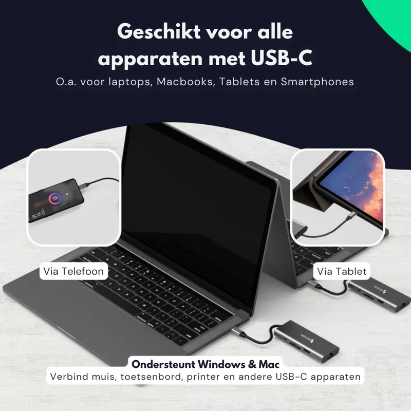 Smart USB-C Hub 8-i-1 med HDMI & SD – Kompakt og Effektiv