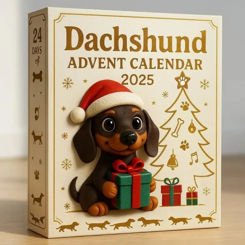 Julekalender 2025 med 24 Håndmalede Gravhunde Figurer