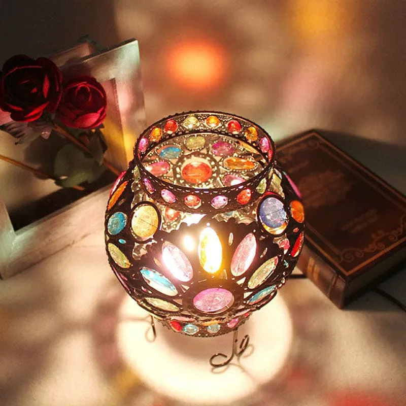 Bronze Natbordlampe med Akrylperler - Elegant Belysning