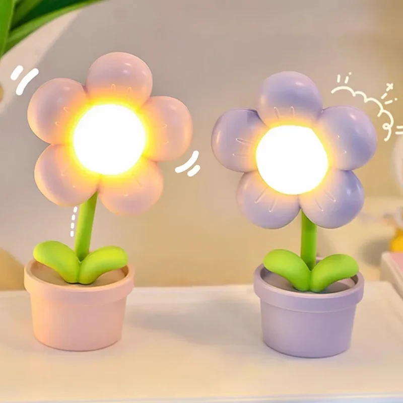 Elegant Blomsterformet Bordlampe med Blid LED Belysning