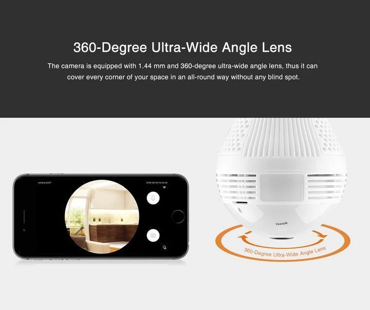 360° LED Kamera med Bevægelsessensor og WiFi-Forbindelse