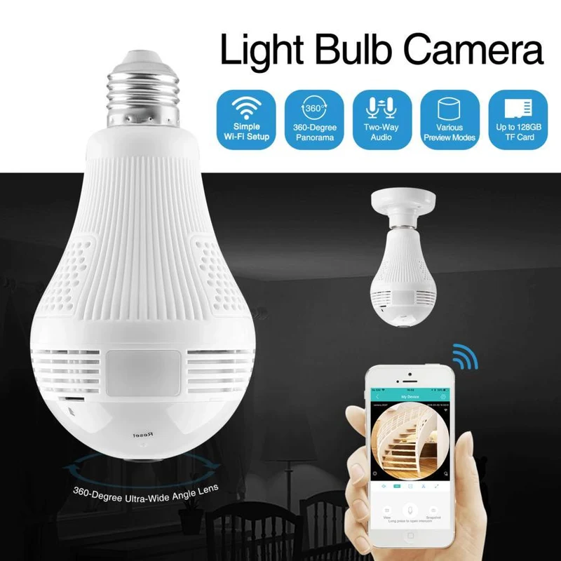 360° LED Kamera med Bevægelsessensor og WiFi-Forbindelse