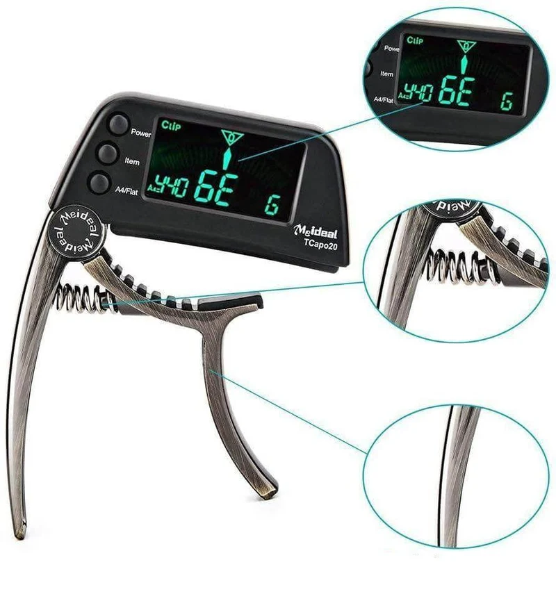 Professionelt 2-i-1 Capo og Tuner til Guitare