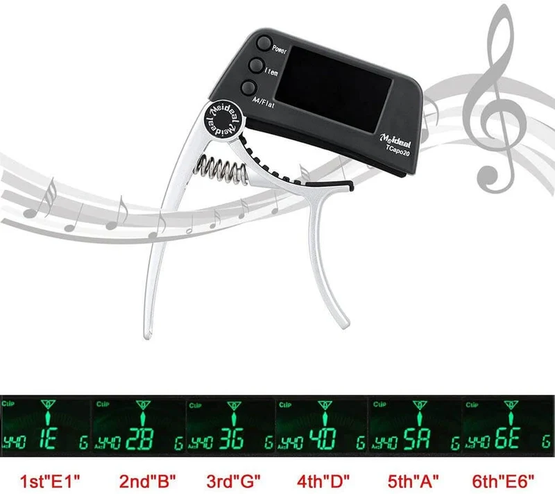 Professionelt 2-i-1 Capo og Tuner til Guitare