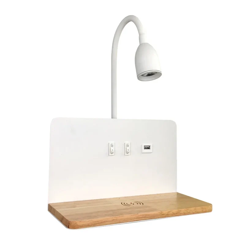 LED Væglampe med USB & Trådløs Opladning – Fleksibel Belysning