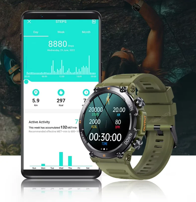 Smartwatch med HD skærm og Bluetooth til mænd