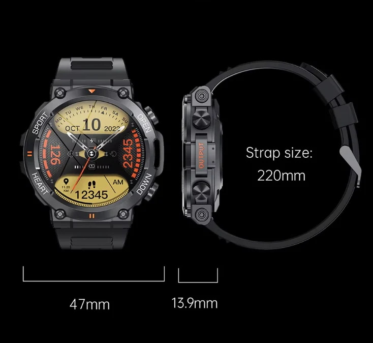 Smartwatch med HD skærm og Bluetooth til mænd