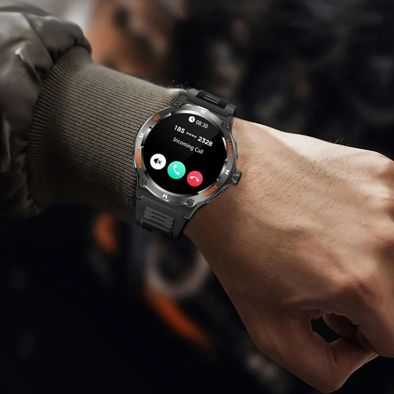 Smartwatch til Mænd med HD Skærm, LED Lygte og Kompas