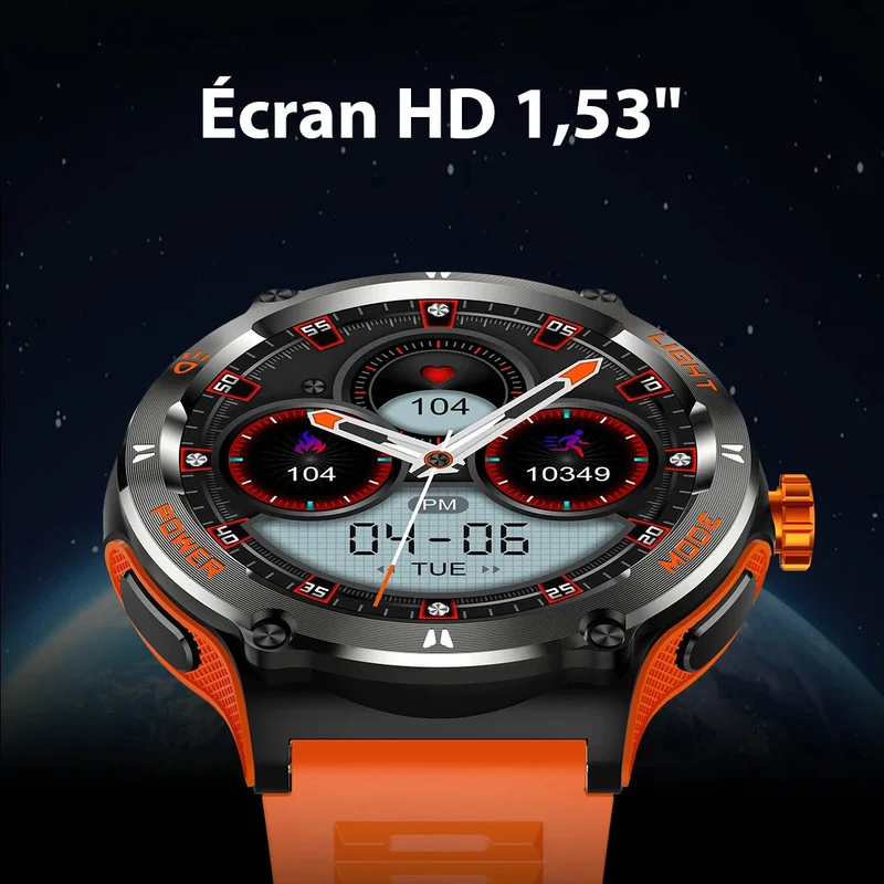 Smartwatch til Mænd med HD Skærm, LED Lygte og Kompas