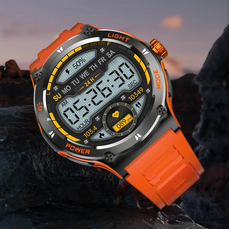 Smartwatch til Mænd med HD Skærm, LED Lygte og Kompas