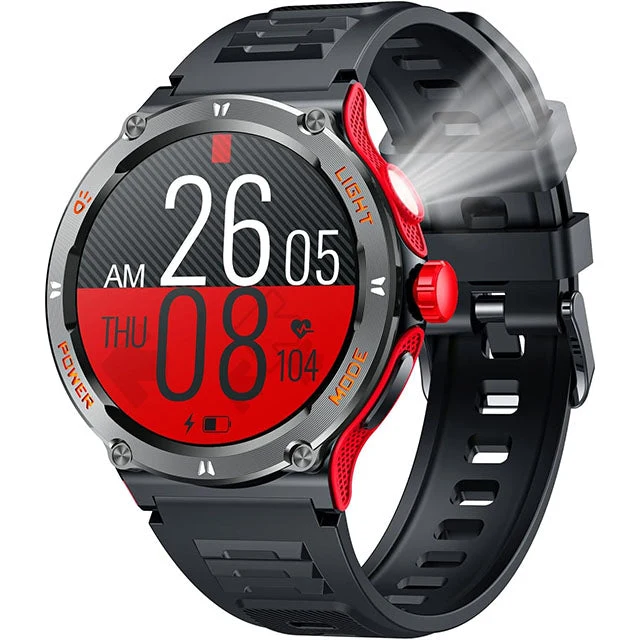 Smartwatch til Mænd med HD Skærm, LED Lygte og Kompas