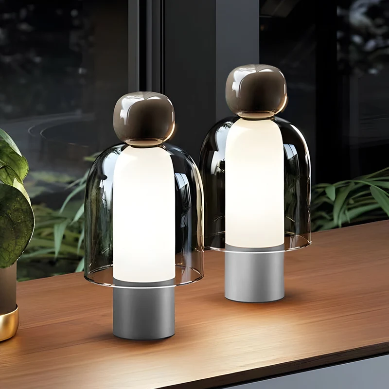 Genopladelig Bordlampe i Glas med Justerbar LED-lys