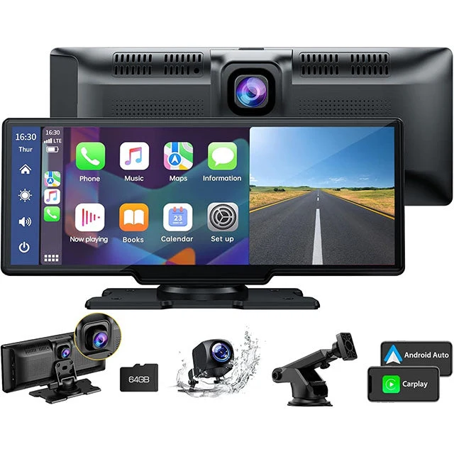Trådløst Bilradio Display 2K med Dashcam & Bakkamera