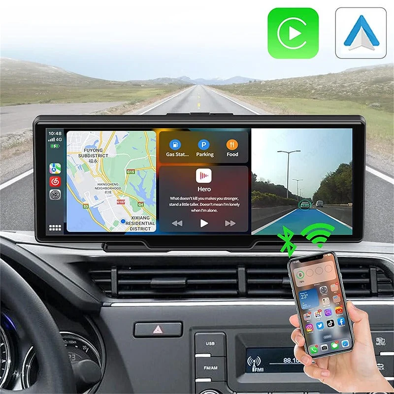 Trådløst Bilradio Display 2K med Dashcam & Bakkamera