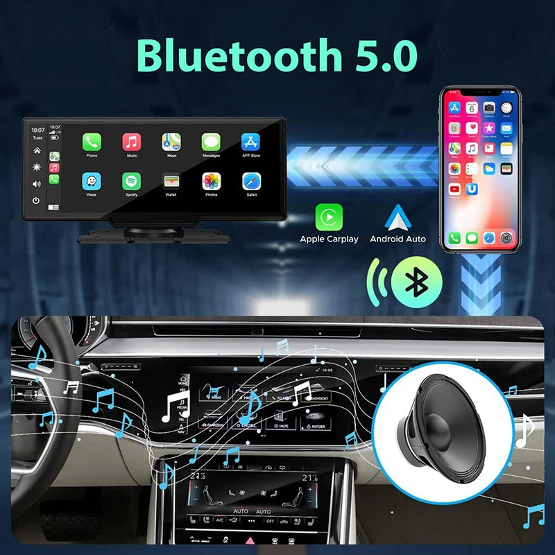 Trådløst Bilradio Display 2K med Dashcam & Bakkamera