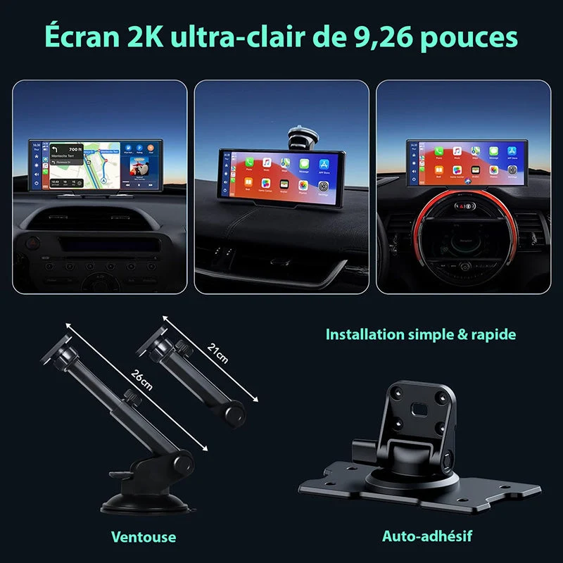 Trådløst Bilradio Display 2K med Dashcam & Bakkamera