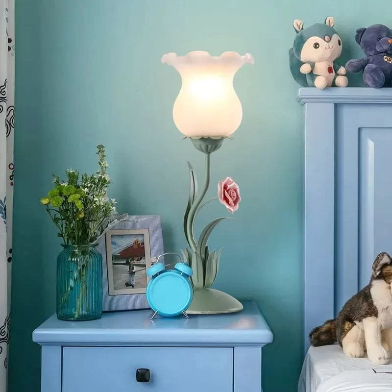 Floral Bordlampe med Blød Belysning til Soveværelset