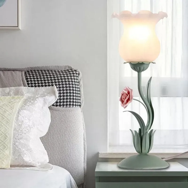Floral Bordlampe med Blød Belysning til Soveværelset