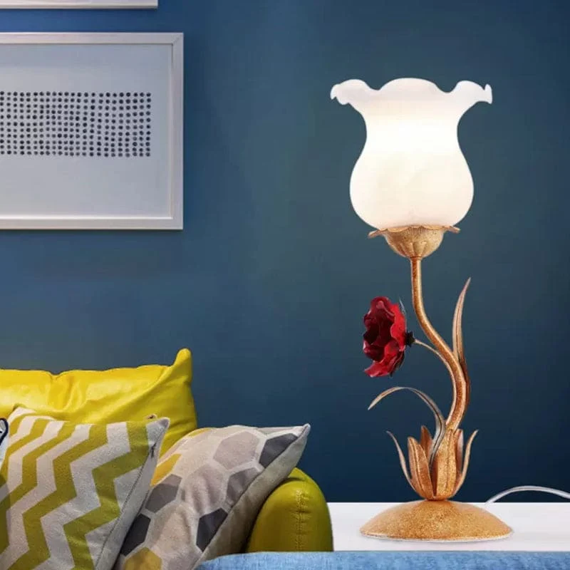 Floral Bordlampe med Blød Belysning til Soveværelset