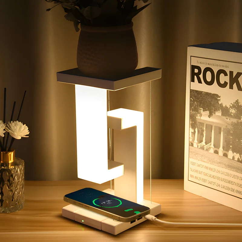 Futuristisk Svævende LED Bordlampe med Trådløs Opladning