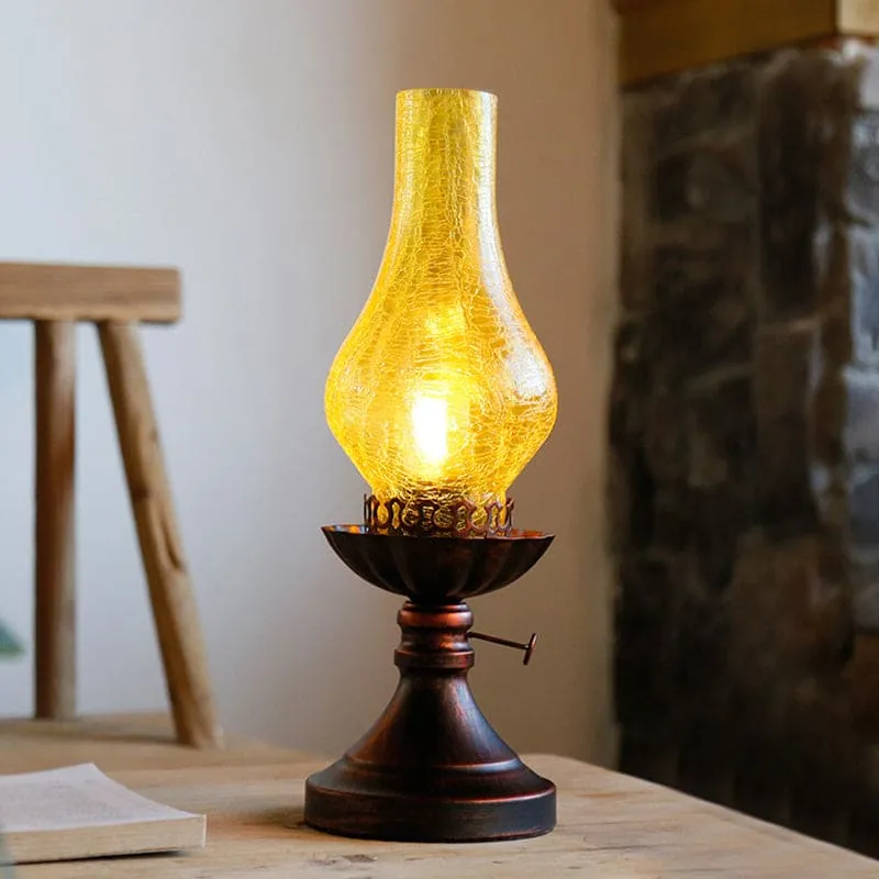 Retro Bordlampe med Glas Craykle Skærm – Skab Hygge i Hjemmet