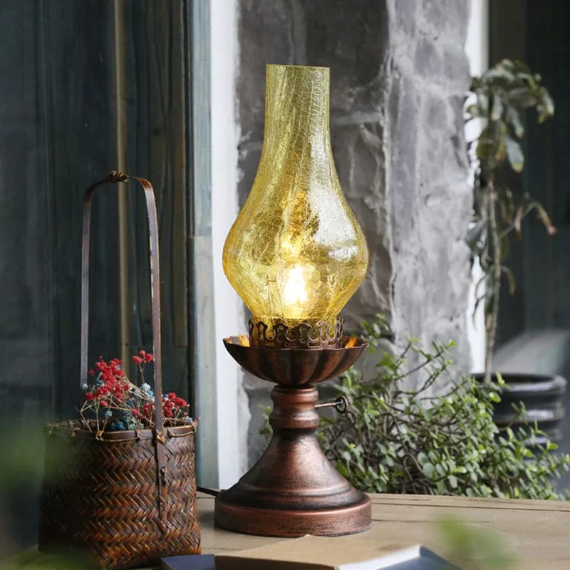 Retro Bordlampe med Glas Craykle Skærm – Skab Hygge i Hjemmet