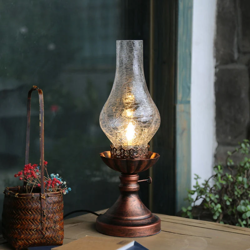 Retro Bordlampe med Glas Craykle Skærm – Skab Hygge i Hjemmet