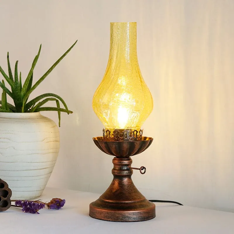 Retro Bordlampe med Glas Craykle Skærm – Skab Hygge i Hjemmet