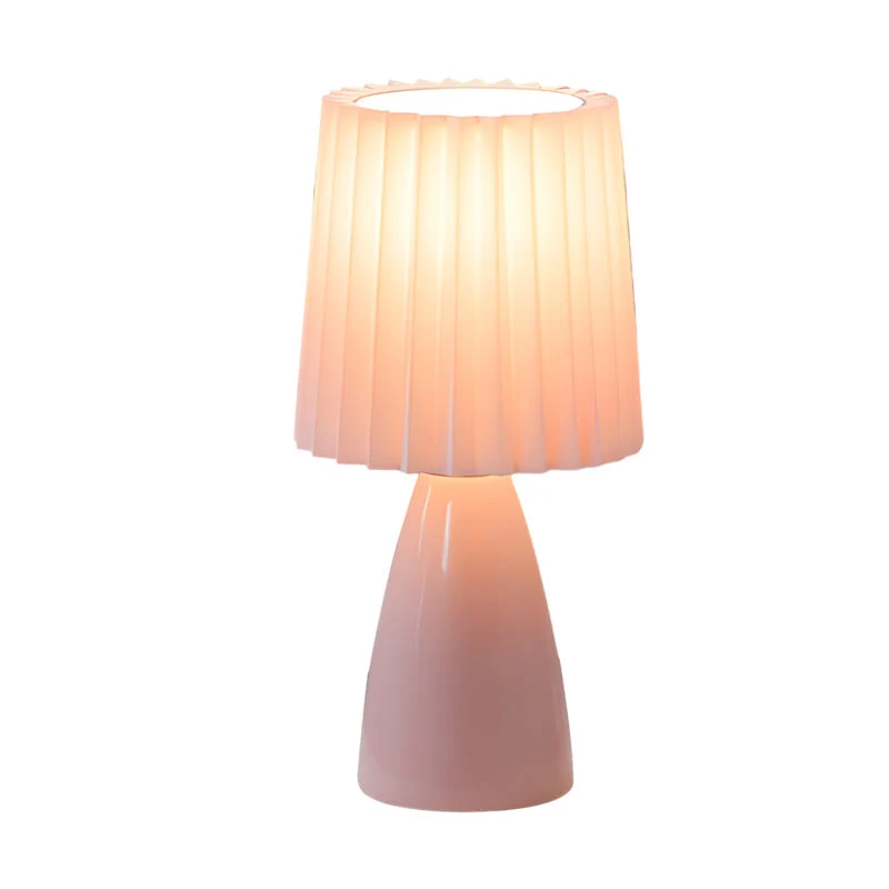 Elegant bordlampe med USB og justerbart lys i plissé stof