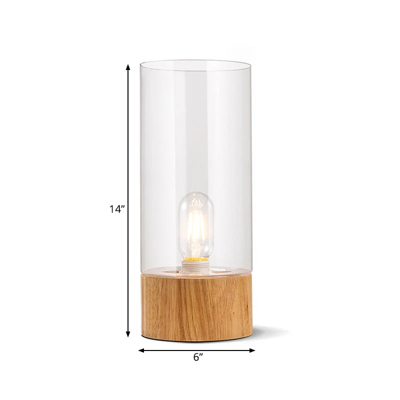 Cylindrisk Bordlampe med Træbase – Stilfuldt Design